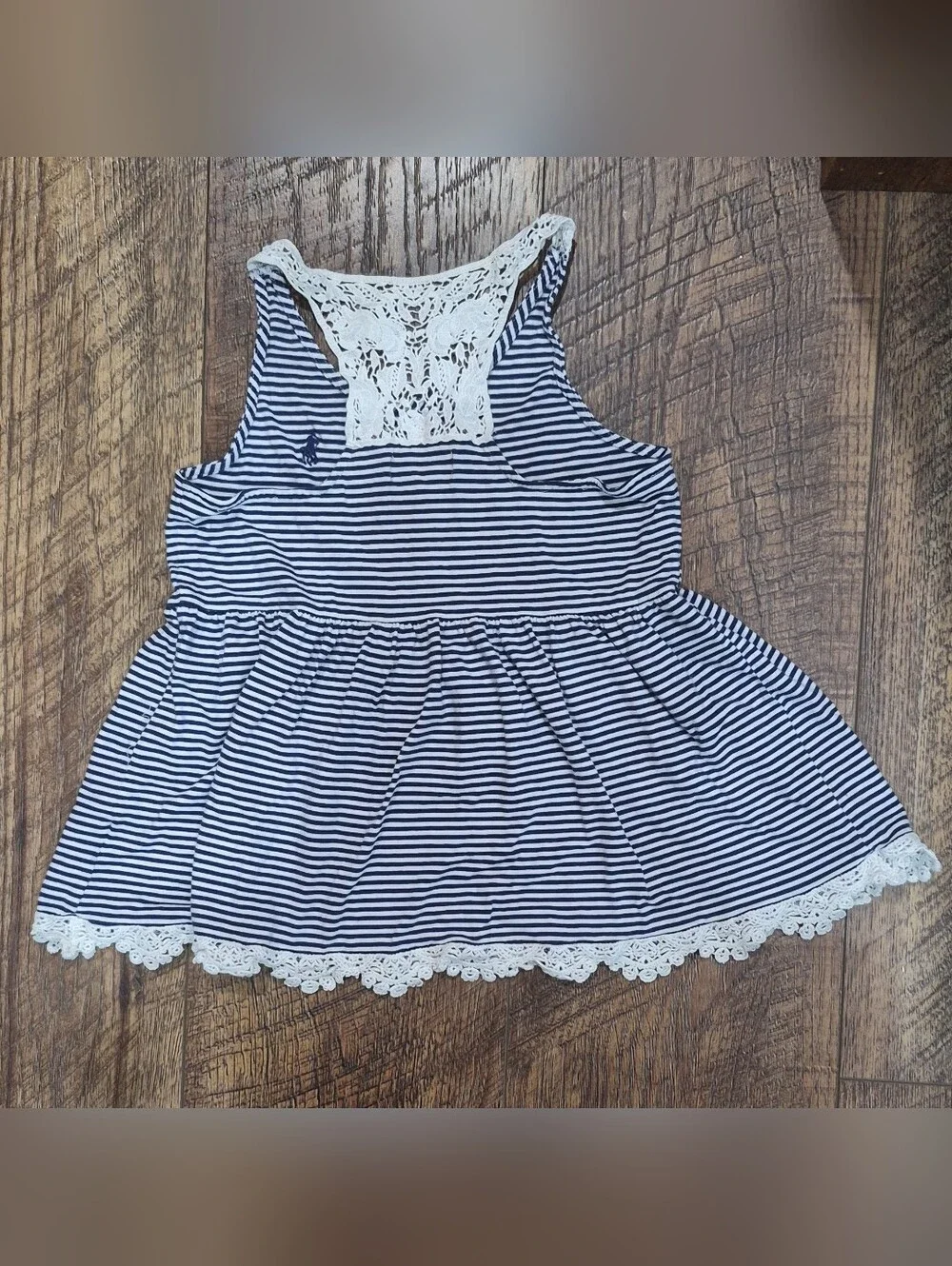 Polo Ralph Lauren Girls Blue/White Striped Fit & Flare Lace Top L (12-14)